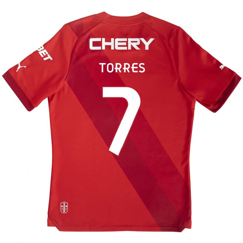 Kandiny Enfant Maillot Joaquín Torres #7 Rouge Blanc Tenues Extérieur 2024/25 T-Shirt