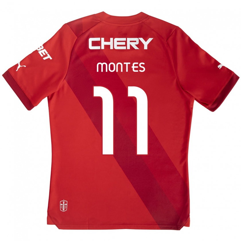 Kandiny Enfant Maillot Clemente Montes #11 Rouge Blanc Tenues Extérieur 2024/25 T-Shirt