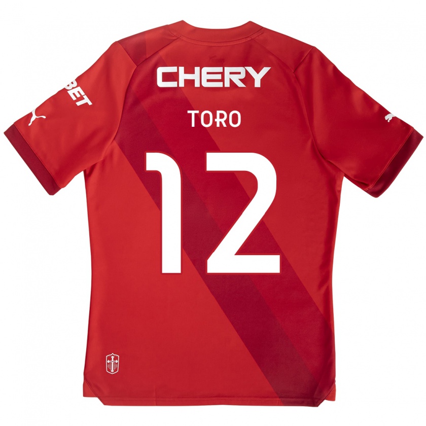 Kandiny Enfant Maillot Ian Toro #12 Rouge Blanc Tenues Extérieur 2024/25 T-Shirt