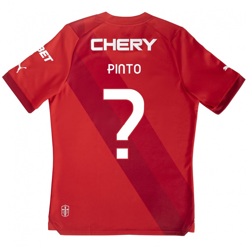 Kandiny Enfant Maillot Pablo Pinto #0 Rouge Blanc Tenues Extérieur 2024/25 T-Shirt