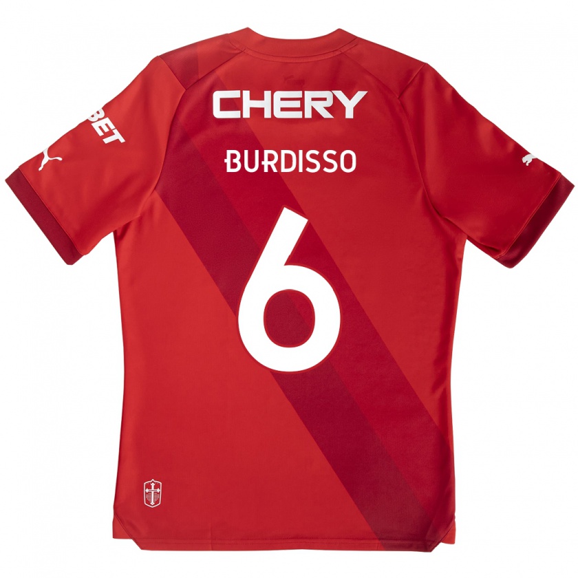 Kandiny Enfant Maillot Guillermo Burdisso #6 Rouge Blanc Tenues Extérieur 2024/25 T-Shirt