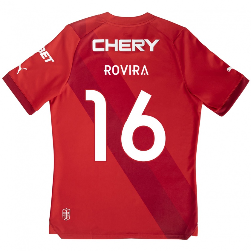 Kandiny Enfant Maillot Brayan Rovira #16 Rouge Blanc Tenues Extérieur 2024/25 T-Shirt