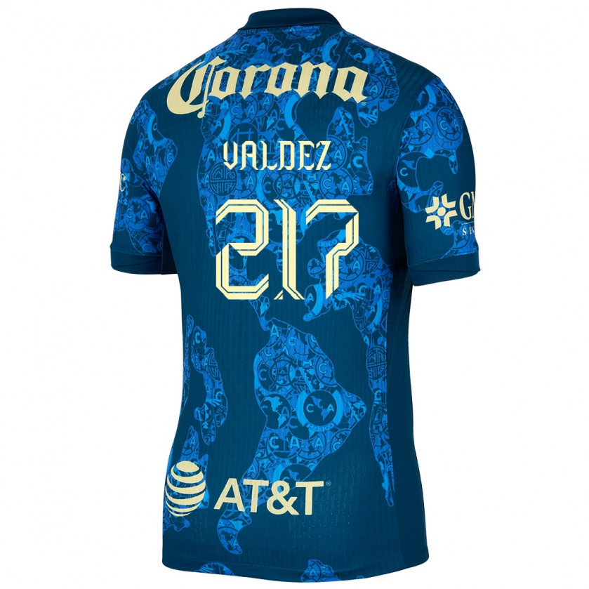 Kandiny Enfant Maillot Víctor Valdez #217 Bleu Jaune Tenues Extérieur 2024/25 T-Shirt