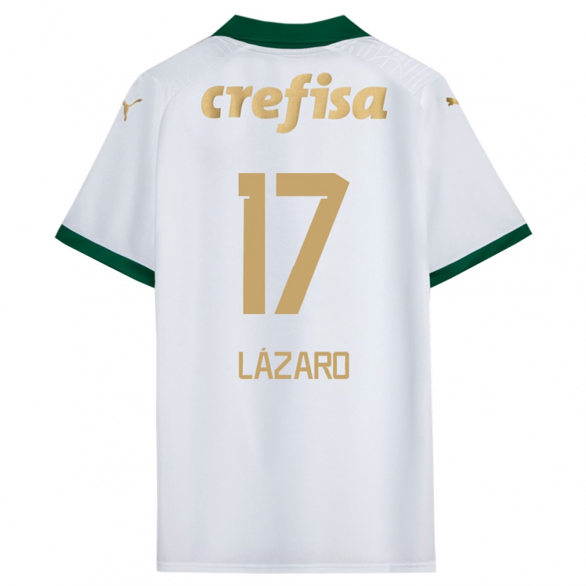 Kandiny Enfant Maillot Lázaro #17 Blanc Vert Tenues Extérieur 2024/25 T-Shirt