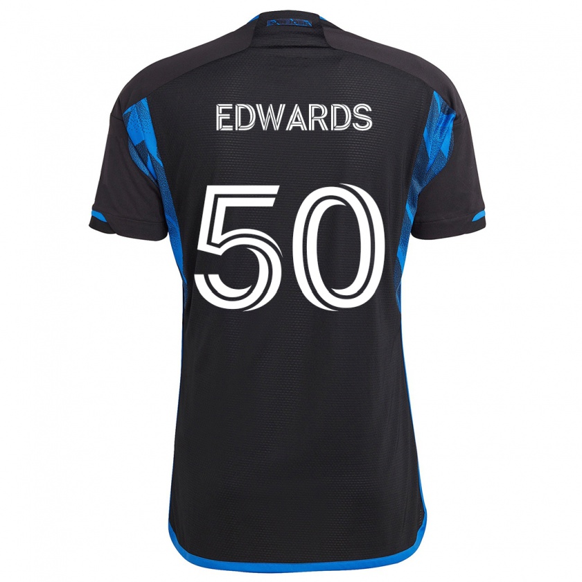 Kandiny Homme Maillot Aaron Edwards #50 Bleu Noir Tenues Domicile 2024/25 T-Shirt