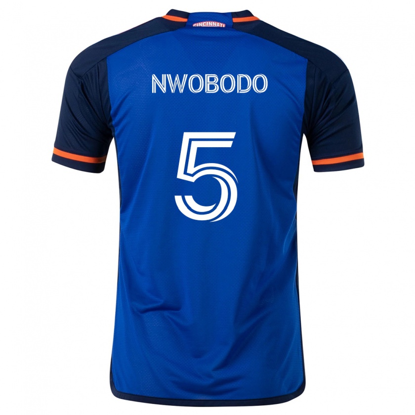 Kandiny Homme Maillot Obinna Nwobodo #5 Bleu Blanc Tenues Domicile 2024/25 T-Shirt