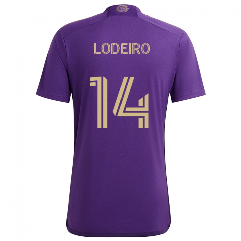 Kandiny Homme Maillot Nicolás Lodeiro #14 Violet Jaune Tenues Domicile 2024/25 T-Shirt