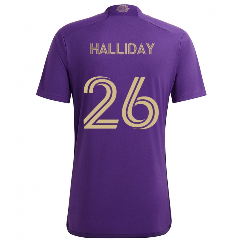 Kandiny Homme Maillot Michael Halliday #26 Violet Jaune Tenues Domicile 2024/25 T-Shirt