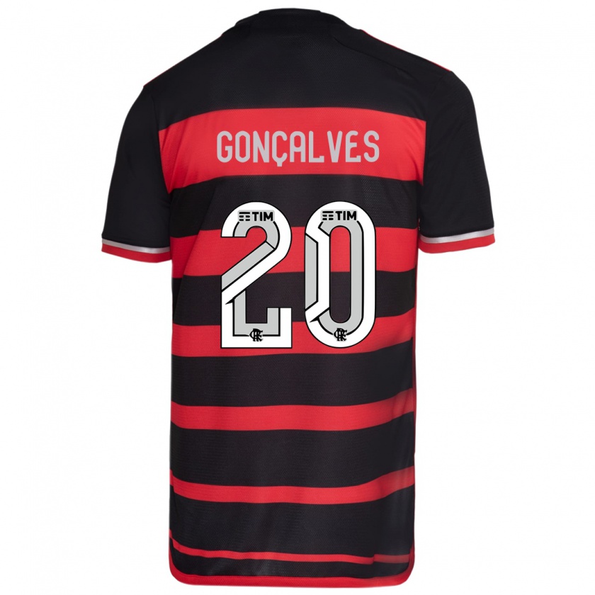 Kandiny Homme Maillot Matheus Gonçalves #20 Rouge Noir Tenues Domicile 2024/25 T-Shirt