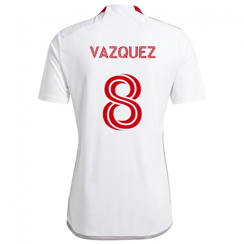 Kandiny Homme Maillot Víctor Vázquez #8 Blanc Rouge Tenues Extérieur 2024/25 T-Shirt