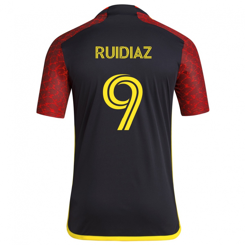 Kandiny Homme Maillot Raúl Ruidíaz #9 Rouge Noir Tenues Extérieur 2024/25 T-Shirt