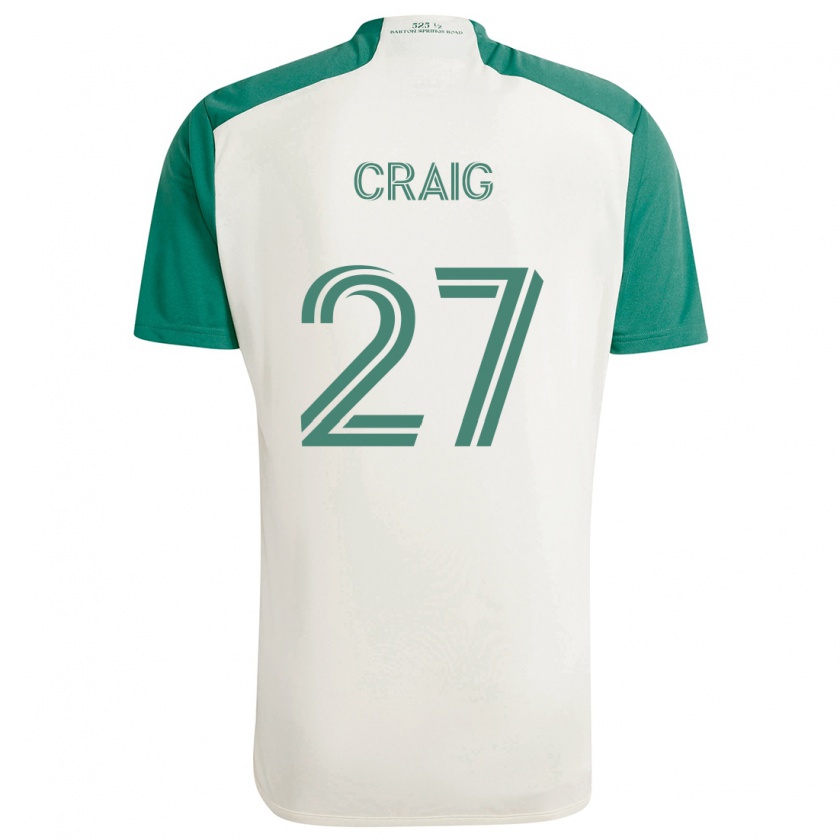 Kandiny Homme Maillot Brandan Craig #27 Couleurs Beiges Vert Tenues Extérieur 2024/25 T-Shirt