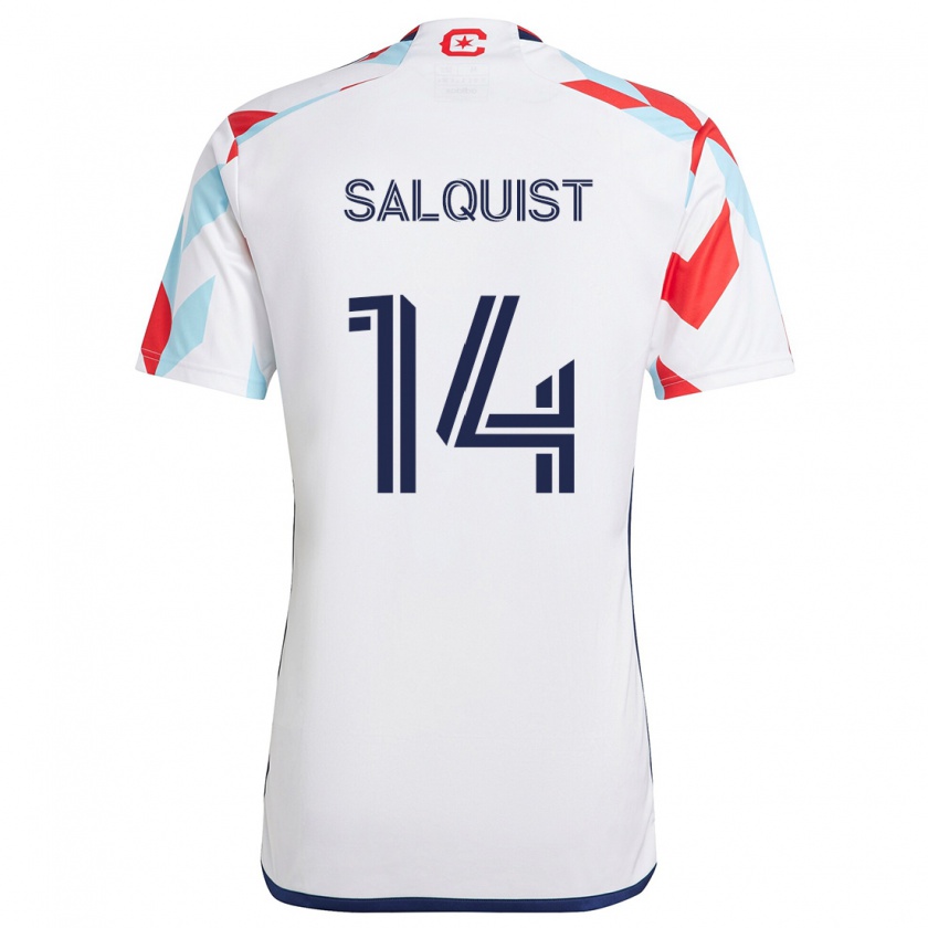 Kandiny Homme Maillot Tobias Salquist #14 Blanc Rouge Bleu Tenues Extérieur 2024/25 T-Shirt