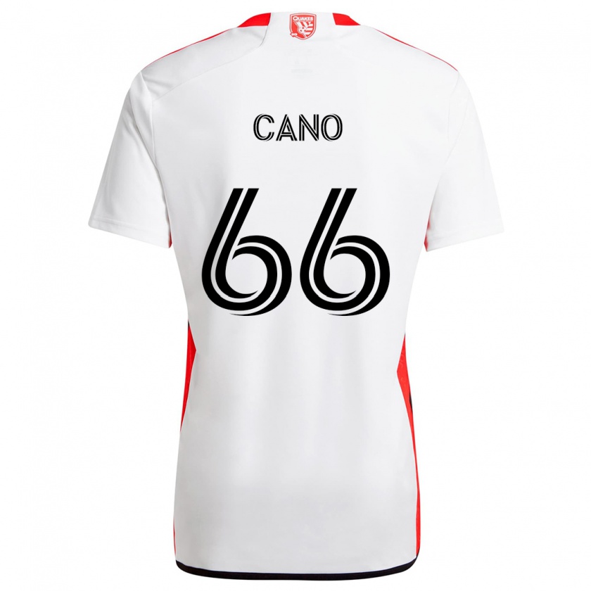 Kandiny Homme Maillot Alejandro Cano #66 Blanc Rouge Tenues Extérieur 2024/25 T-Shirt