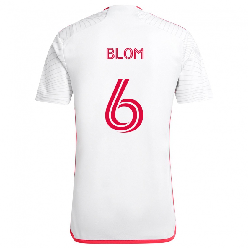 Kandiny Homme Maillot Njabulo Blom #6 Blanc Rouge Tenues Extérieur 2024/25 T-Shirt