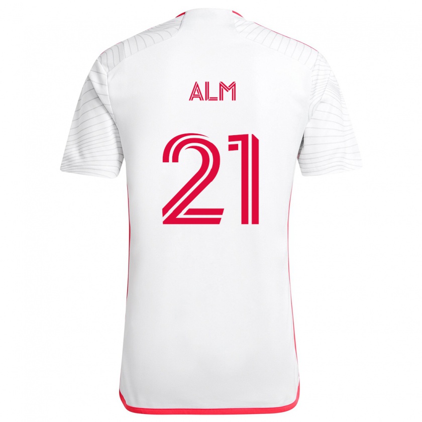 Kandiny Homme Maillot Rasmus Alm #21 Blanc Rouge Tenues Extérieur 2024/25 T-Shirt