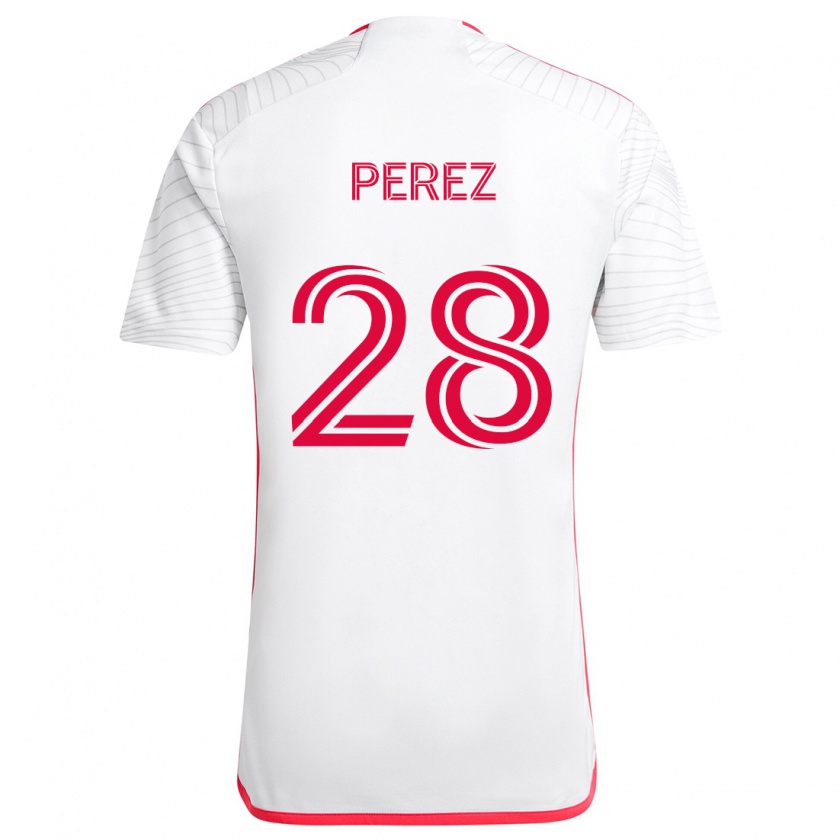 Kandiny Homme Maillot Miguel Perez #28 Blanc Rouge Tenues Extérieur 2024/25 T-Shirt