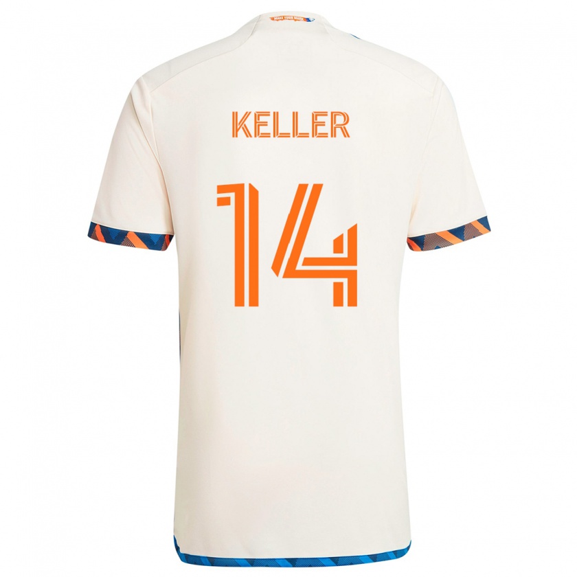 Kandiny Homme Maillot Kipp Keller #14 Blanc Orange Tenues Extérieur 2024/25 T-Shirt