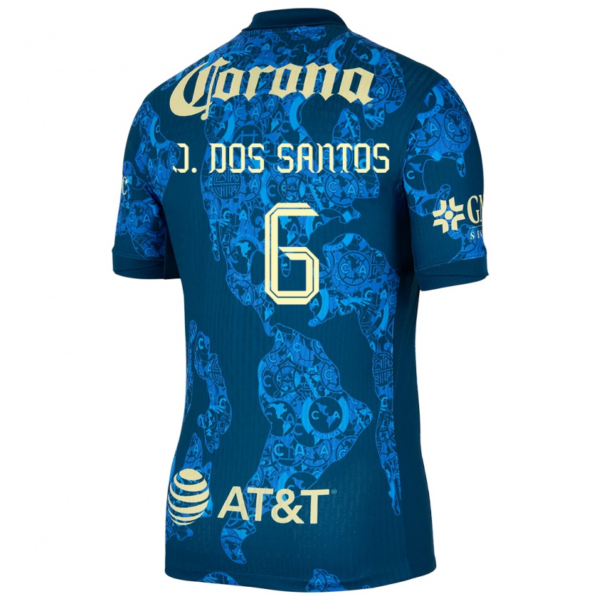 Kandiny Homme Maillot Jonathan Dos Santos #6 Bleu Jaune Tenues Extérieur 2024/25 T-Shirt