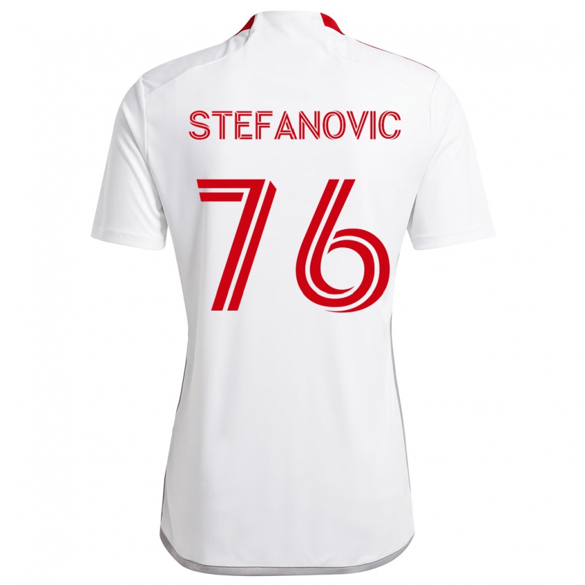 Kandiny Femme Maillot Lazar Stefanovic #76 Blanc Rouge Tenues Extérieur 2024/25 T-Shirt