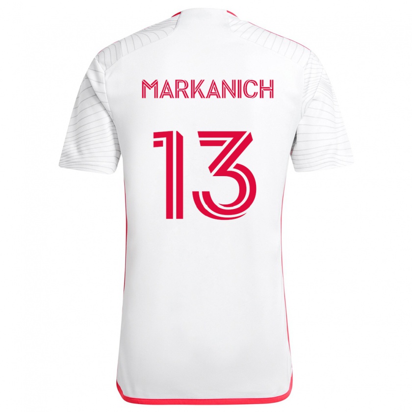 Kandiny Femme Maillot Anthony Markanich #13 Blanc Rouge Tenues Extérieur 2024/25 T-Shirt