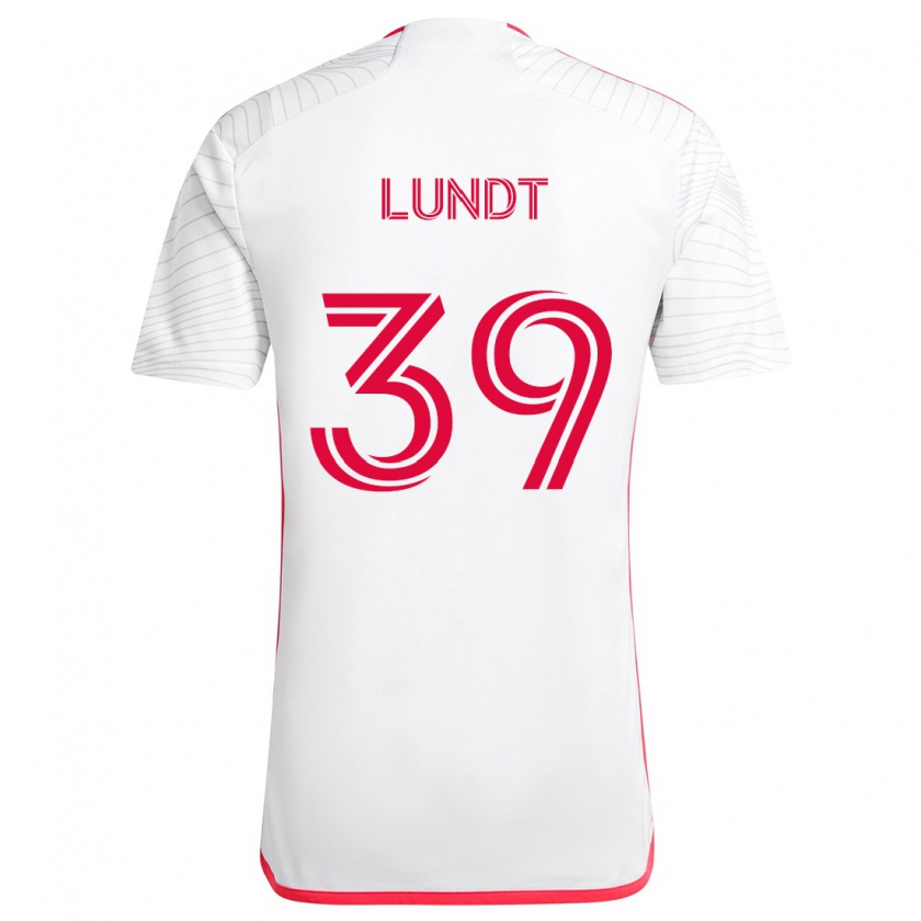 Kandiny Femme Maillot Ben Lundt #39 Blanc Rouge Tenues Extérieur 2024/25 T-Shirt