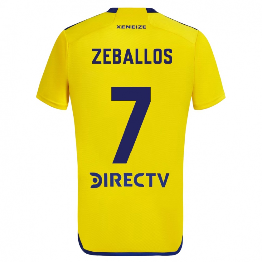 Kandiny Femme Maillot Exequiel Zeballos #7 Jaune Bleu Tenues Extérieur 2024/25 T-Shirt