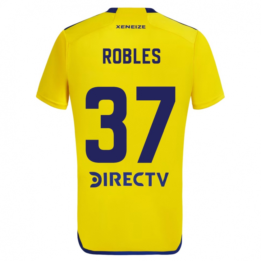 Kandiny Femme Maillot Sebastián Díaz Robles #37 Jaune Bleu Tenues Extérieur 2024/25 T-Shirt