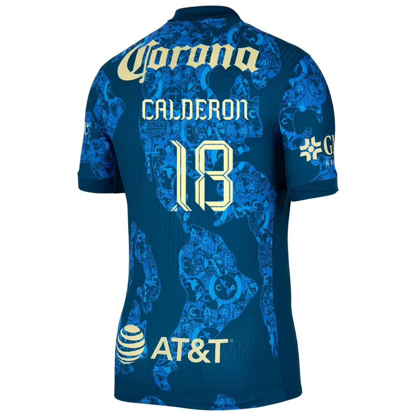 Kandiny Femme Maillot Cristian Calderón #18 Bleu Jaune Tenues Extérieur 2024/25 T-Shirt