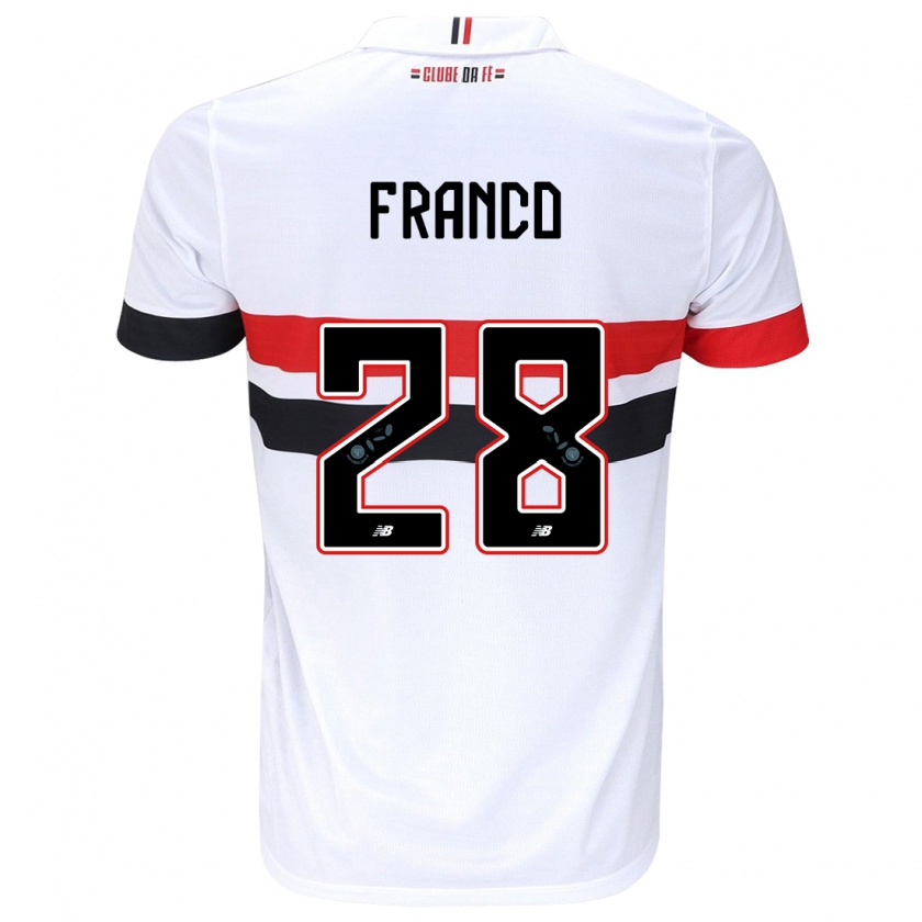 Kandiny Enfant Maillot Alan Franco #28 Blanc Rouge Noir Tenues Domicile 2024/25 T-Shirt