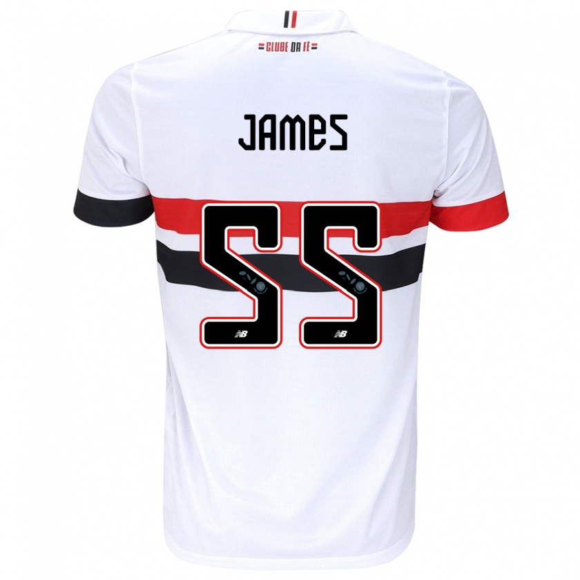 Kandiny Enfant Maillot James Rodríguez #55 Blanc Rouge Noir Tenues Domicile 2024/25 T-Shirt