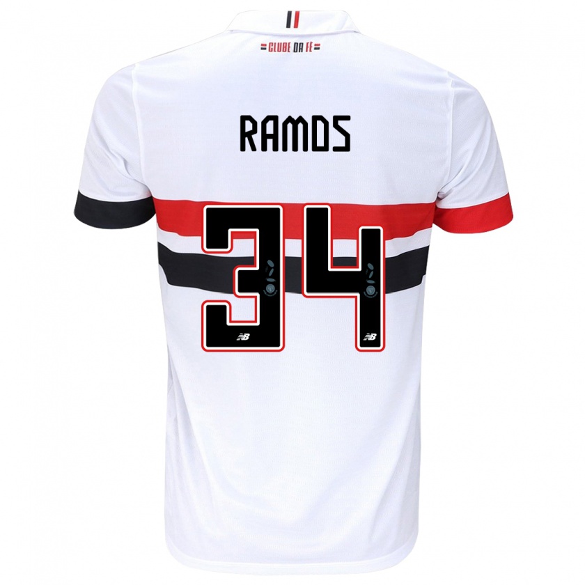 Kandiny Enfant Maillot Raí Ramos #34 Blanc Rouge Noir Tenues Domicile 2024/25 T-Shirt