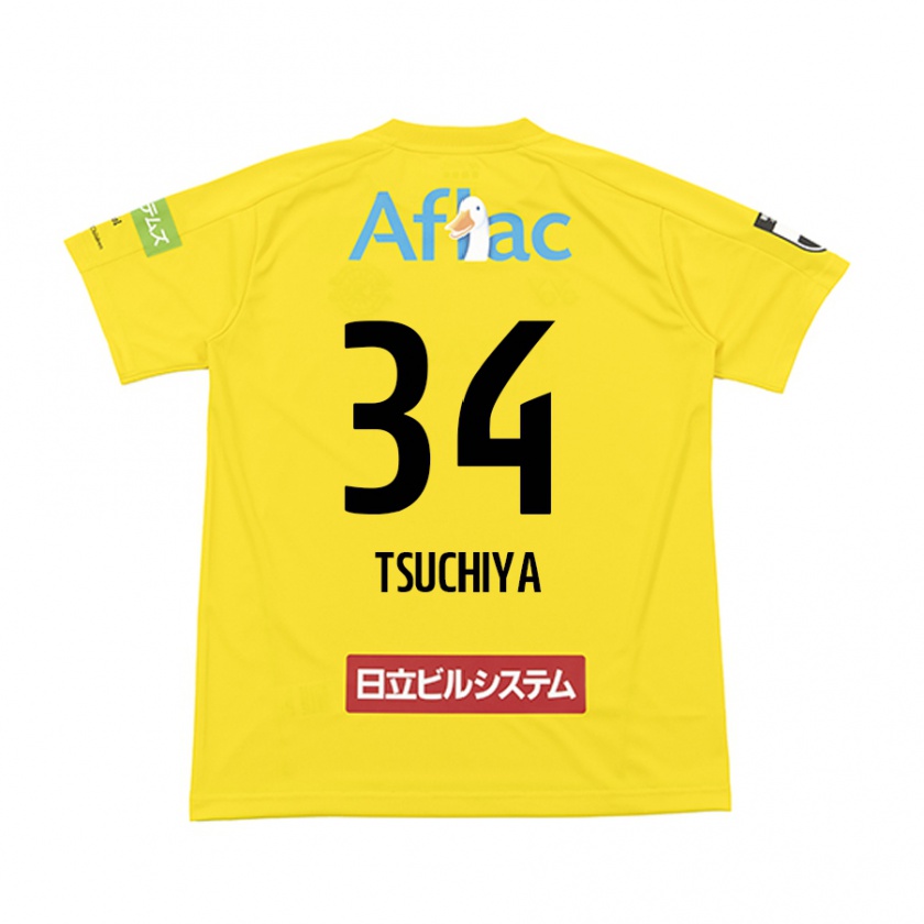 Kandiny Enfant Maillot Takumi Tsuchiya #34 Jaune Noir Tenues Domicile 2024/25 T-Shirt