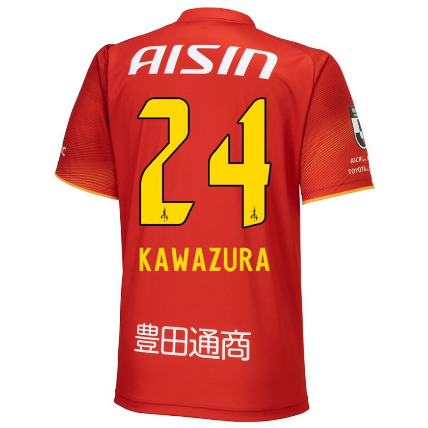 Kandiny Enfant Maillot Akinari Kawazura #24 Rouge Blanc Jaune Tenues Domicile 2024/25 T-Shirt