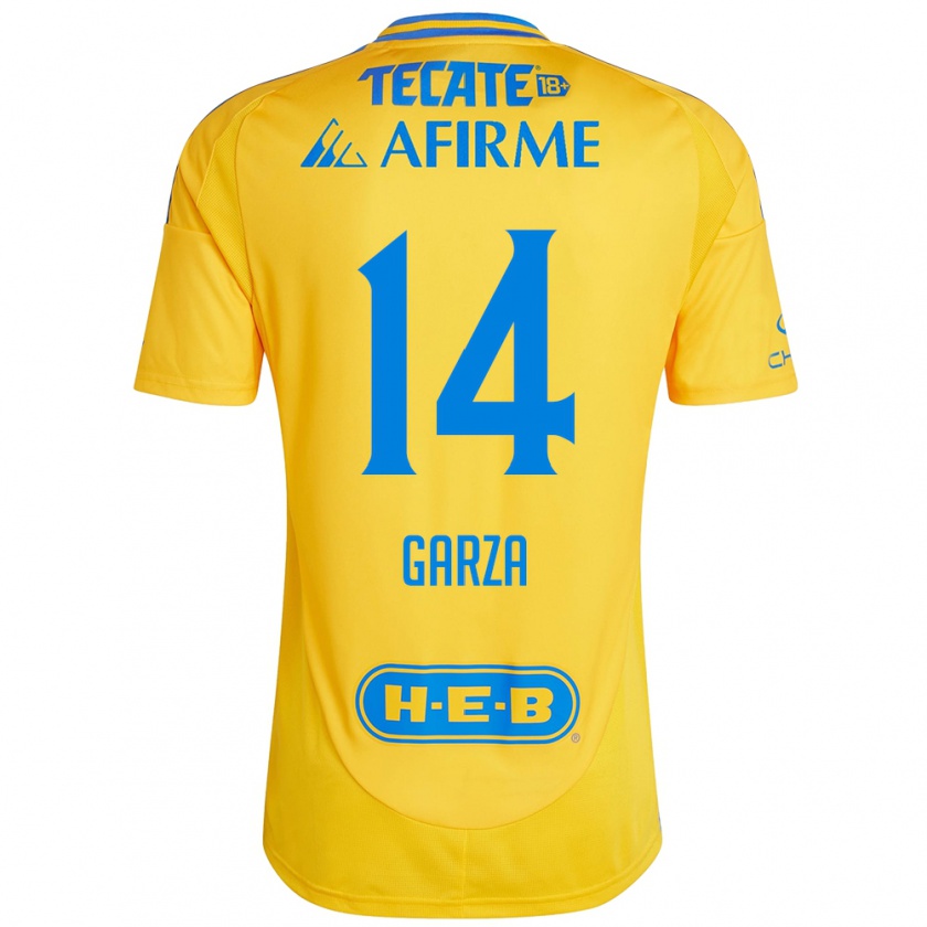 Kandiny Enfant Maillot Jesús Garza #14 Or Jaune Tenues Domicile 2024/25 T-Shirt