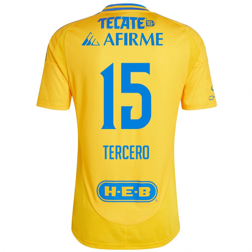 Kandiny Enfant Maillot Eduardo Tercero #15 Or Jaune Tenues Domicile 2024/25 T-Shirt