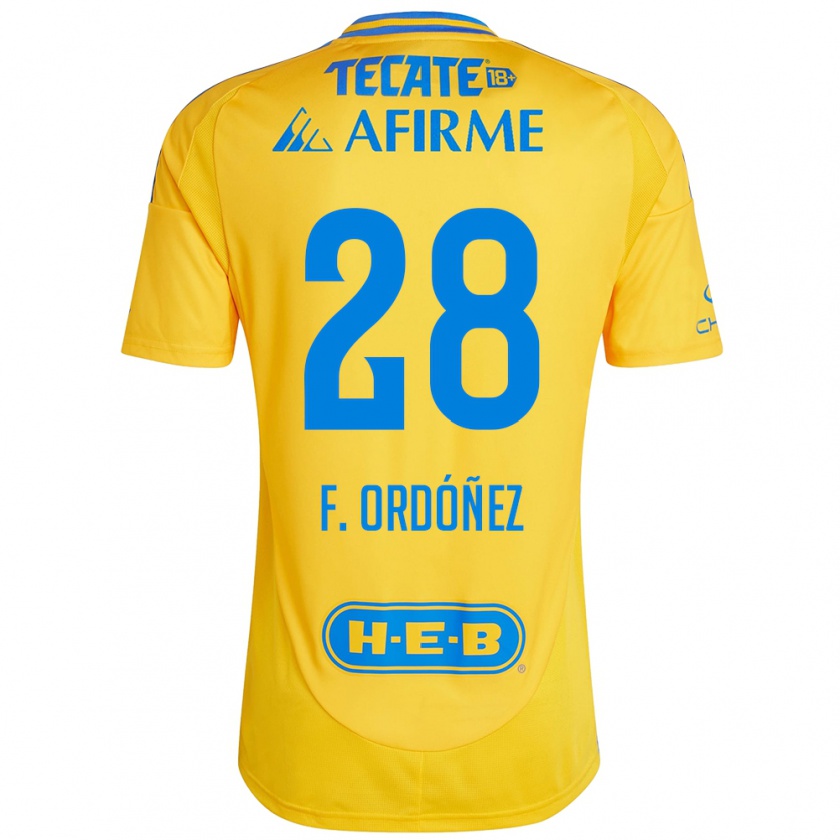 Kandiny Enfant Maillot Fernando Ordóñez #28 Or Jaune Tenues Domicile 2024/25 T-Shirt