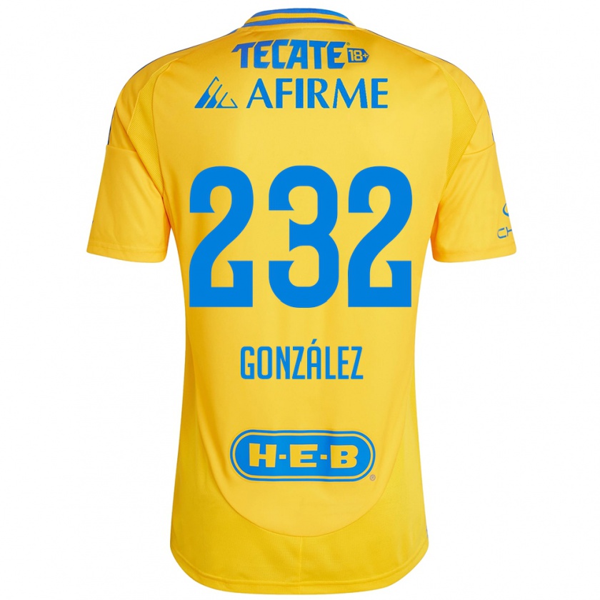 Kandiny Enfant Maillot César González #232 Or Jaune Tenues Domicile 2024/25 T-Shirt