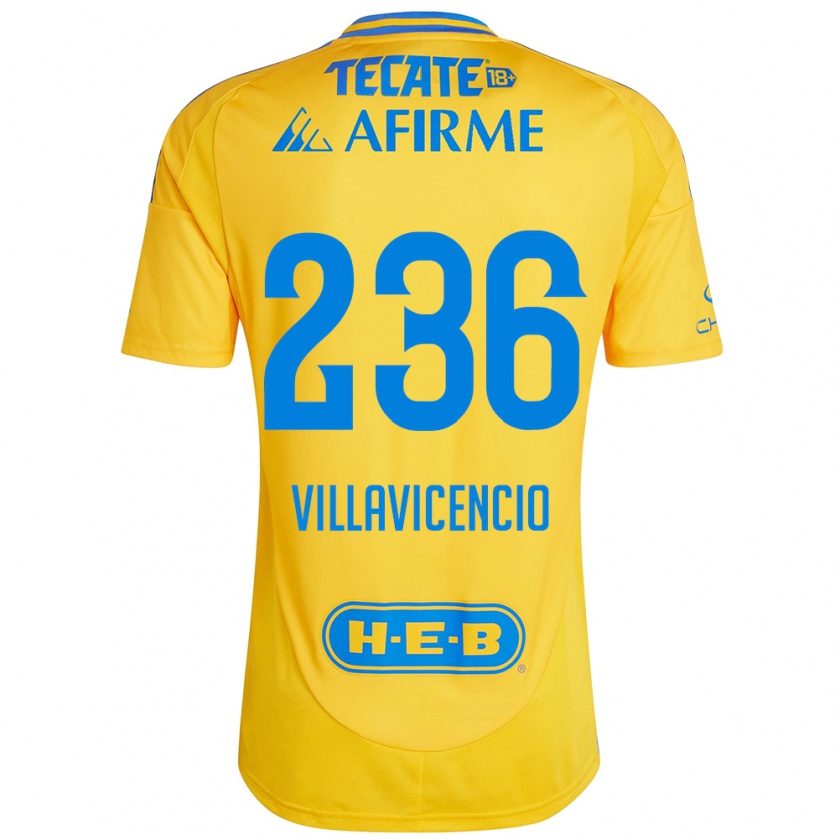 Kandiny Enfant Maillot Edgar Villavicencio #236 Or Jaune Tenues Domicile 2024/25 T-Shirt