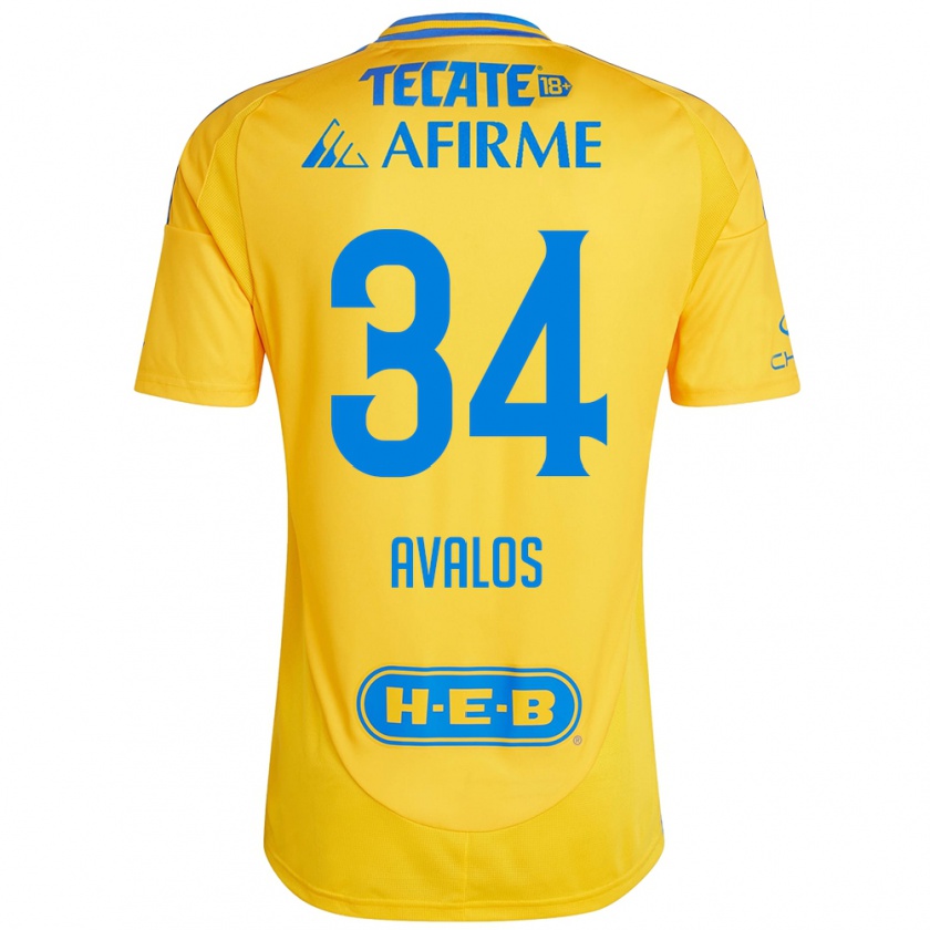 Kandiny Enfant Maillot Erick Avalos #34 Or Jaune Tenues Domicile 2024/25 T-Shirt