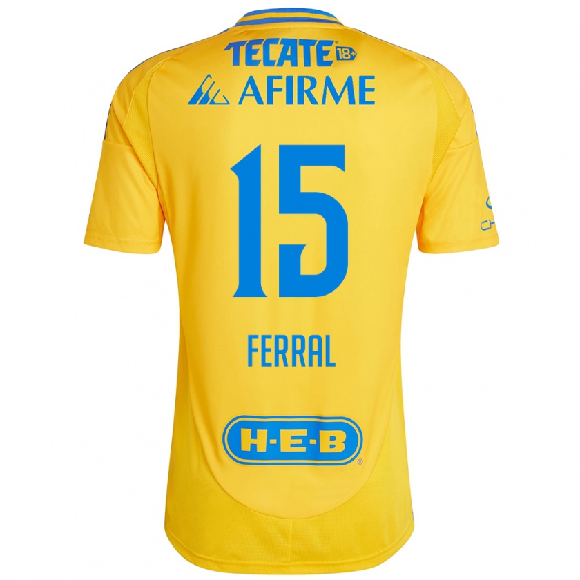 Kandiny Enfant Maillot Cristina Ferral #15 Or Jaune Tenues Domicile 2024/25 T-Shirt