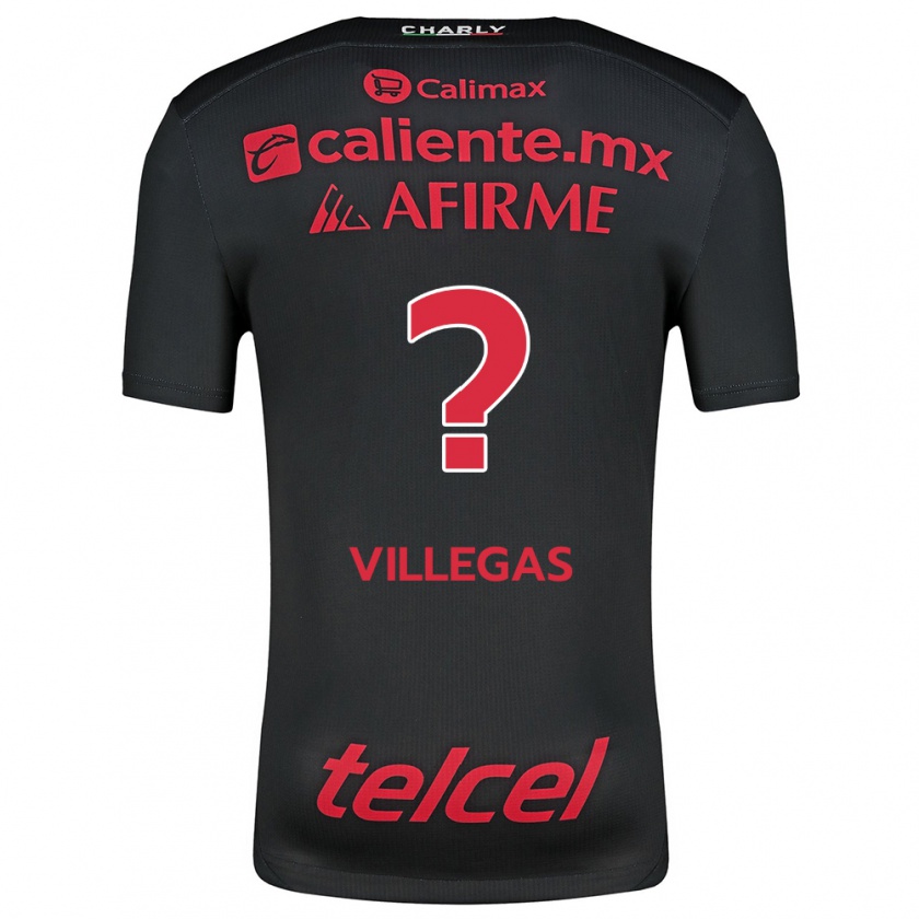 Kandiny Enfant Maillot Óscar Villegas #0 Noir Rouge Tenues Domicile 2024/25 T-Shirt