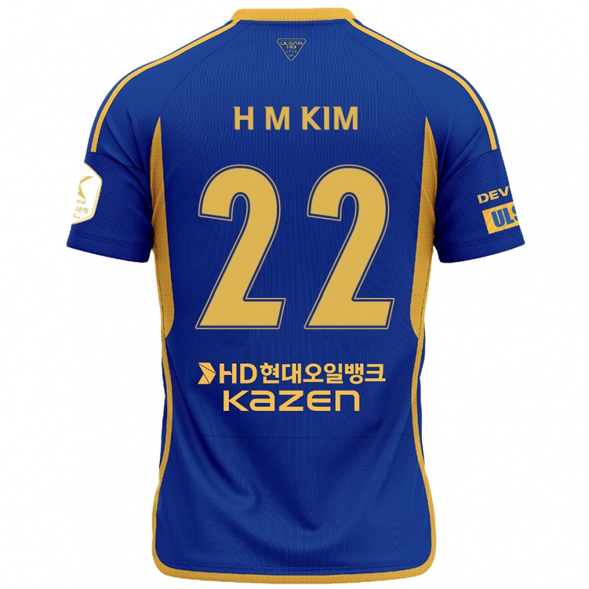 Kandiny Enfant Maillot Min-Hyuk Kim #22 Bleu Jaune Tenues Domicile 2024/25 T-Shirt