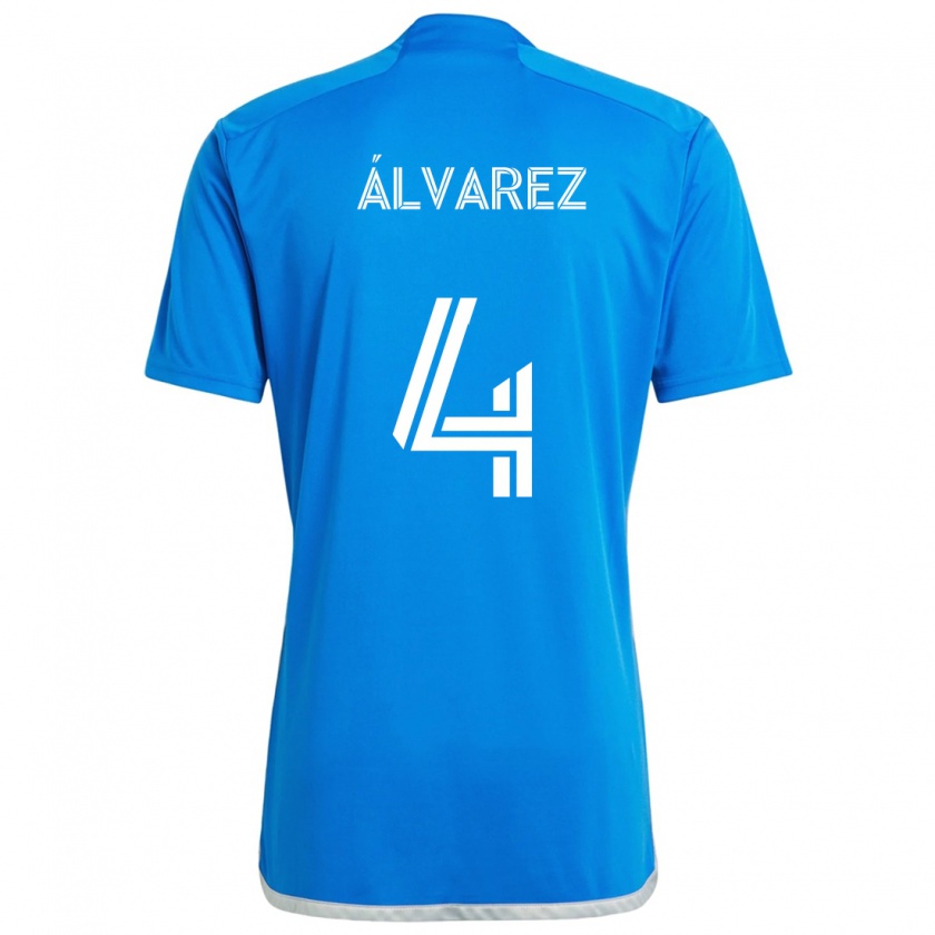 Kandiny Enfant Maillot Fernando Álvarez #4 Bleu Blanc Tenues Domicile 2024/25 T-Shirt