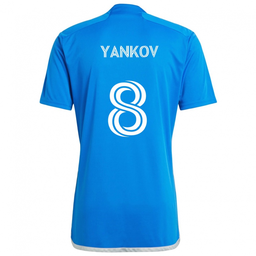 Kandiny Enfant Maillot Dominik Yankov #8 Bleu Blanc Tenues Domicile 2024/25 T-Shirt