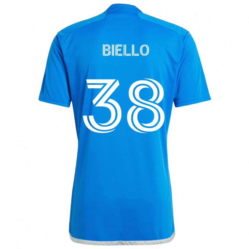 Kandiny Enfant Maillot Alessandro Biello #38 Bleu Blanc Tenues Domicile 2024/25 T-Shirt