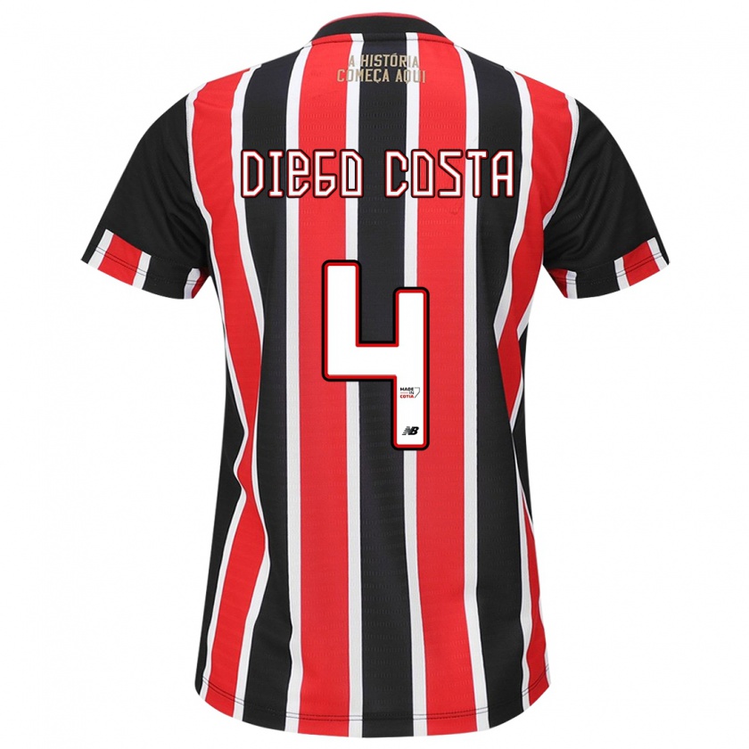 Kandiny Enfant Maillot Diego Costa #4 Noir Rouge Blanc Tenues Extérieur 2024/25 T-Shirt