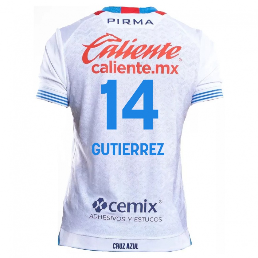 Kandiny Enfant Maillot Alexis Gutiérrez #14 Blanc Bleu Tenues Extérieur 2024/25 T-Shirt