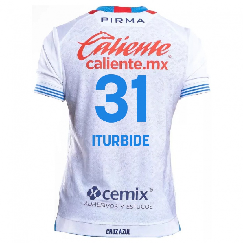 Kandiny Enfant Maillot Luis Iturbide #31 Blanc Bleu Tenues Extérieur 2024/25 T-Shirt