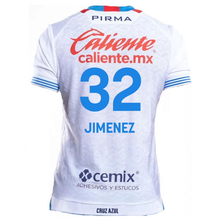 Kandiny Enfant Maillot Cristian Jiménez #32 Blanc Bleu Tenues Extérieur 2024/25 T-Shirt